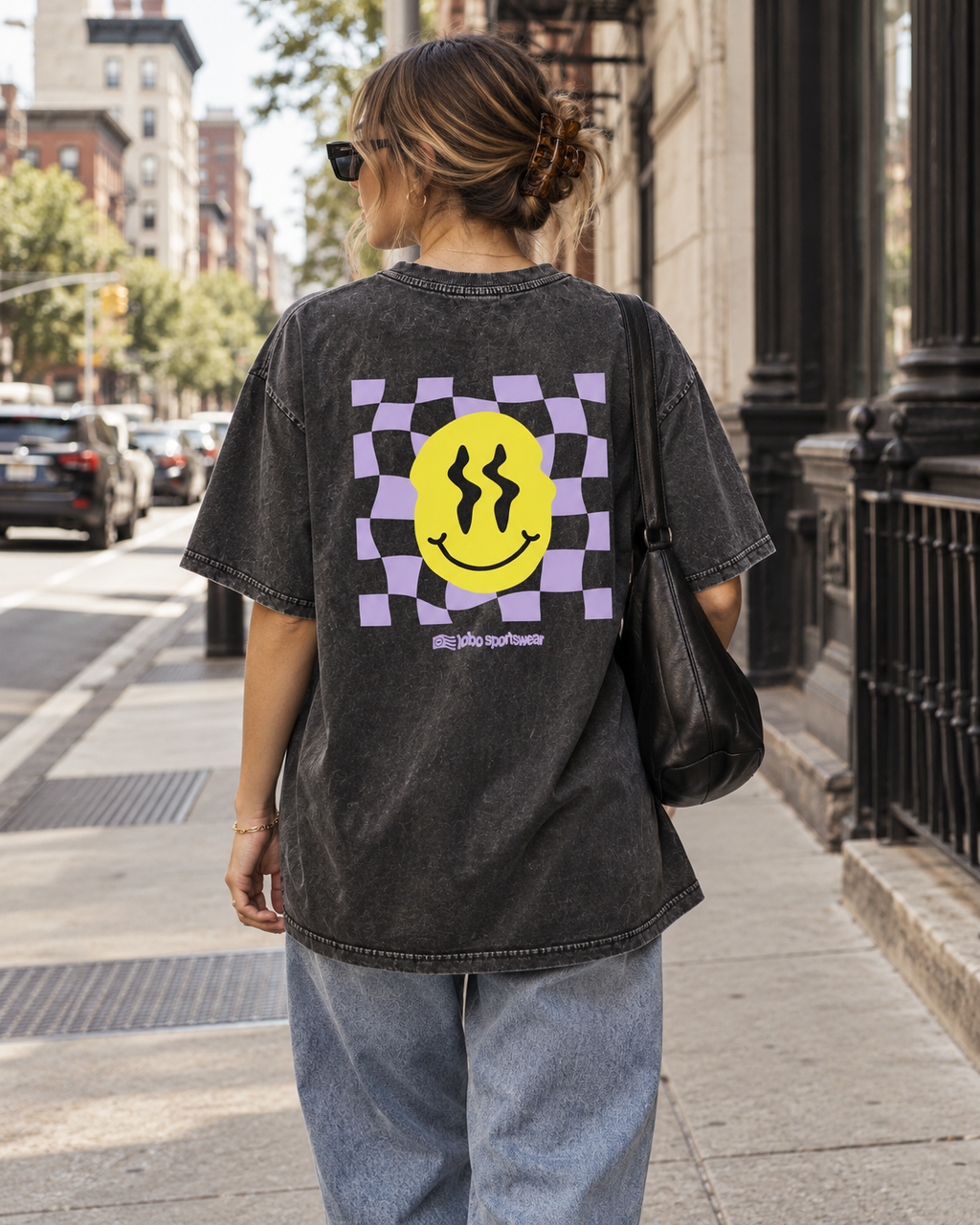 LOBO Smiley Check Oversized Tee – Vintage Black