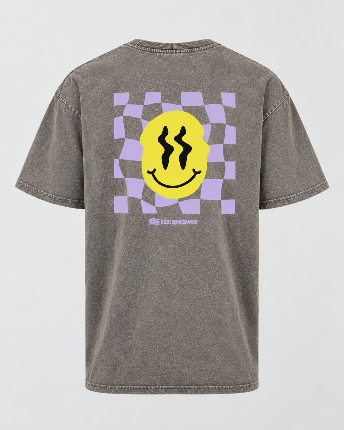 LOBO Smiley Check Oversized Tee – Vintage Grey