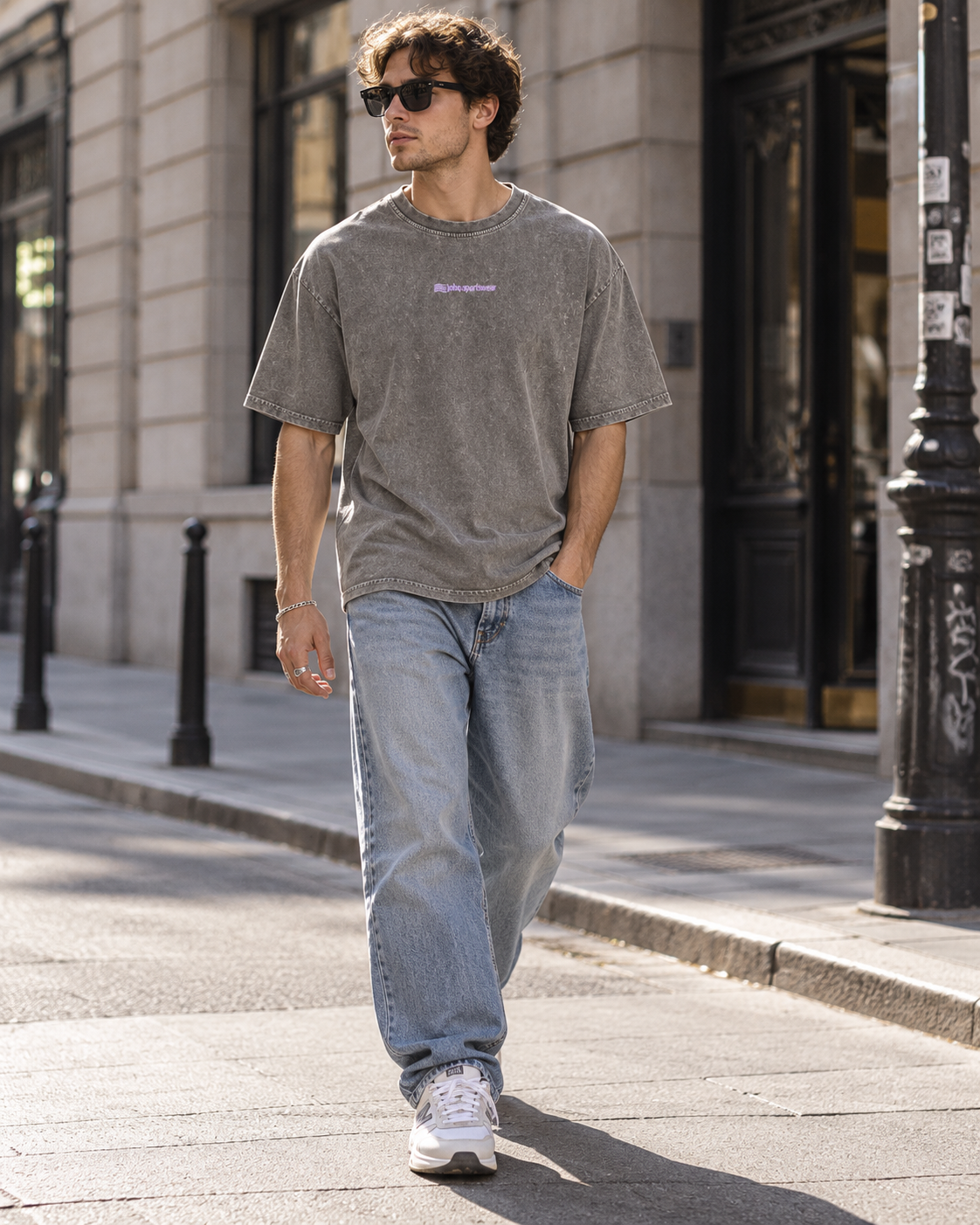 LOBO Smiley Check Oversized Tee – Vintage Grey