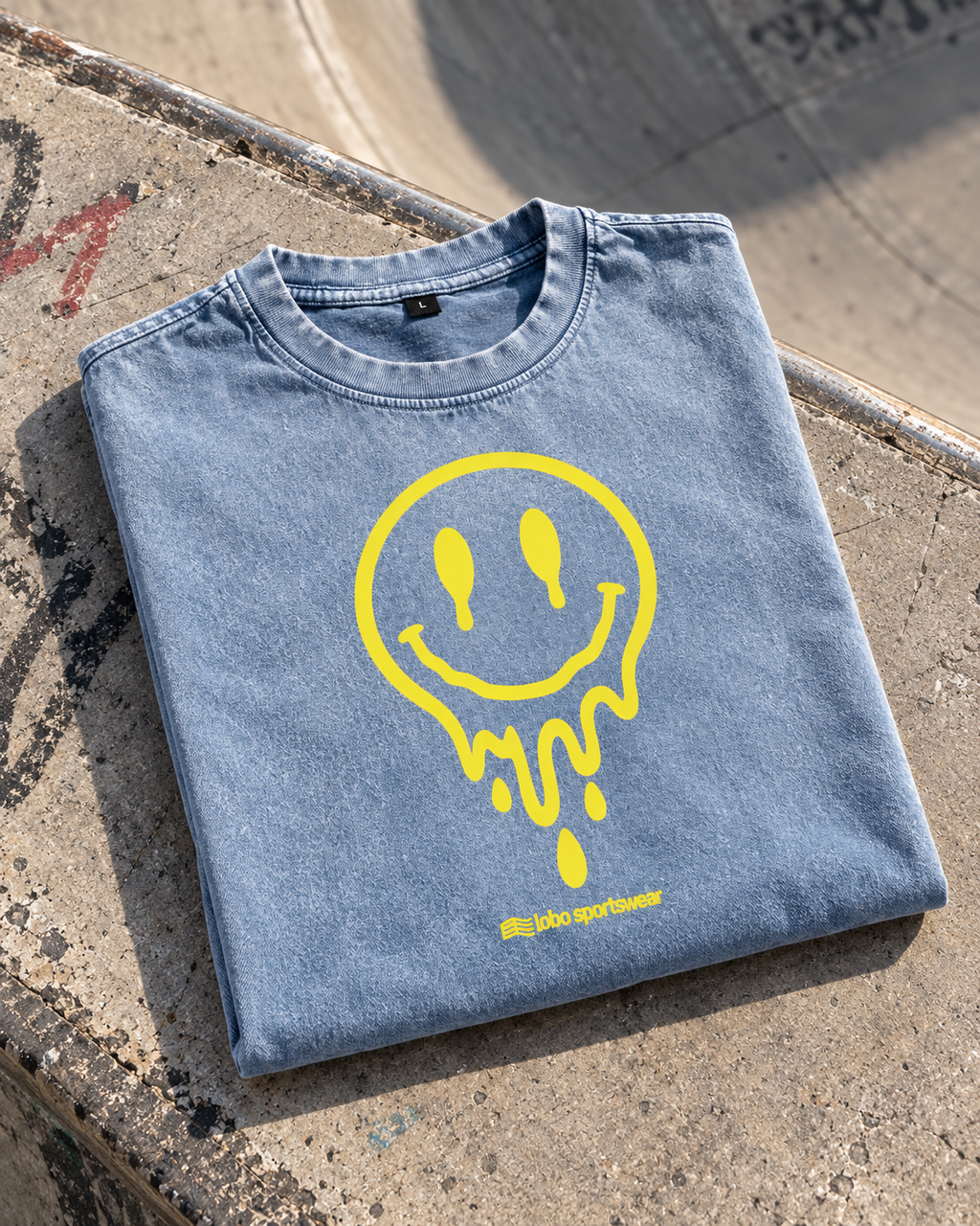 LOBO Drip Smiley Oversized Tee – Vintage Blue