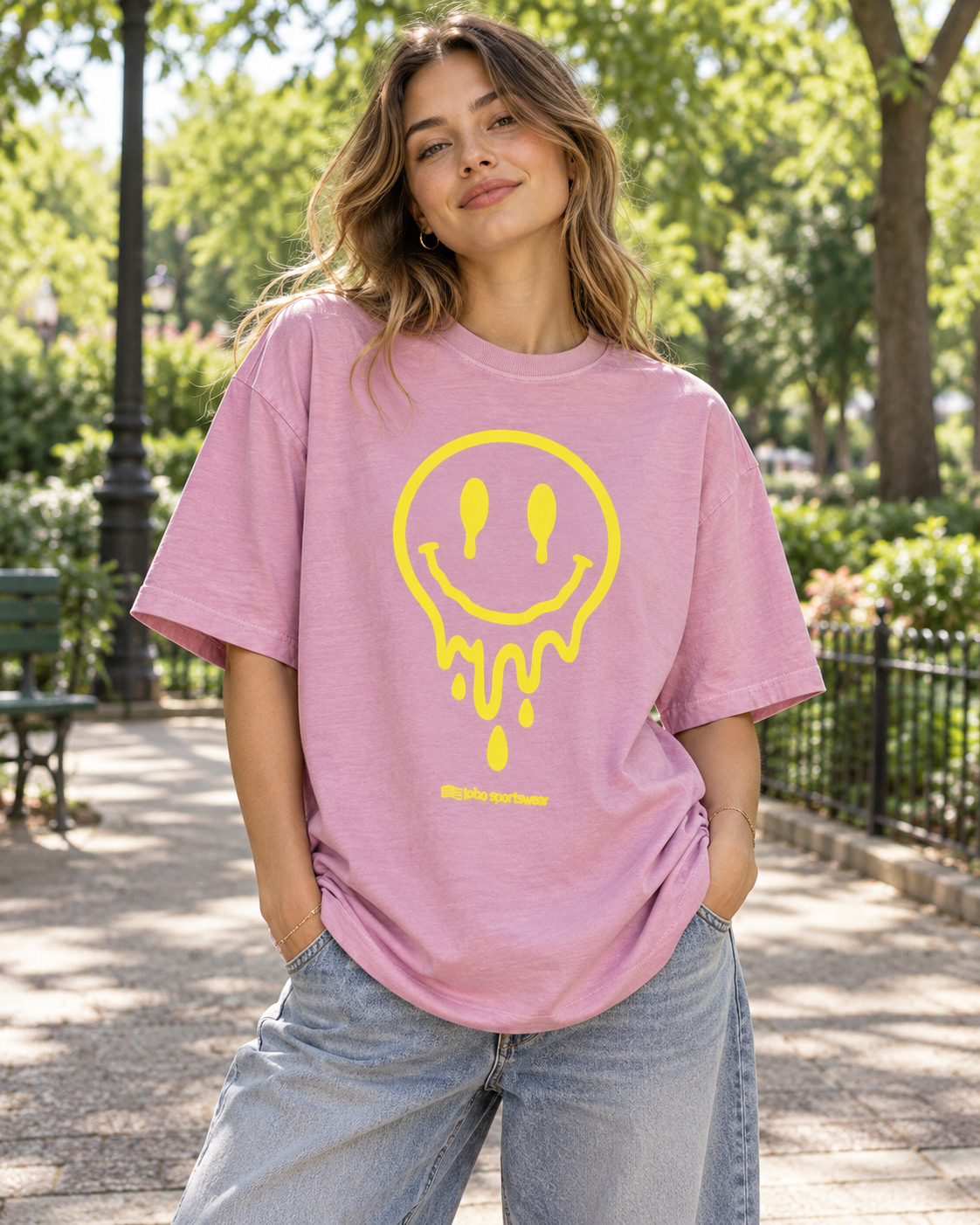 LOBO Drip Smiley Oversized Tee – Vintage Pink