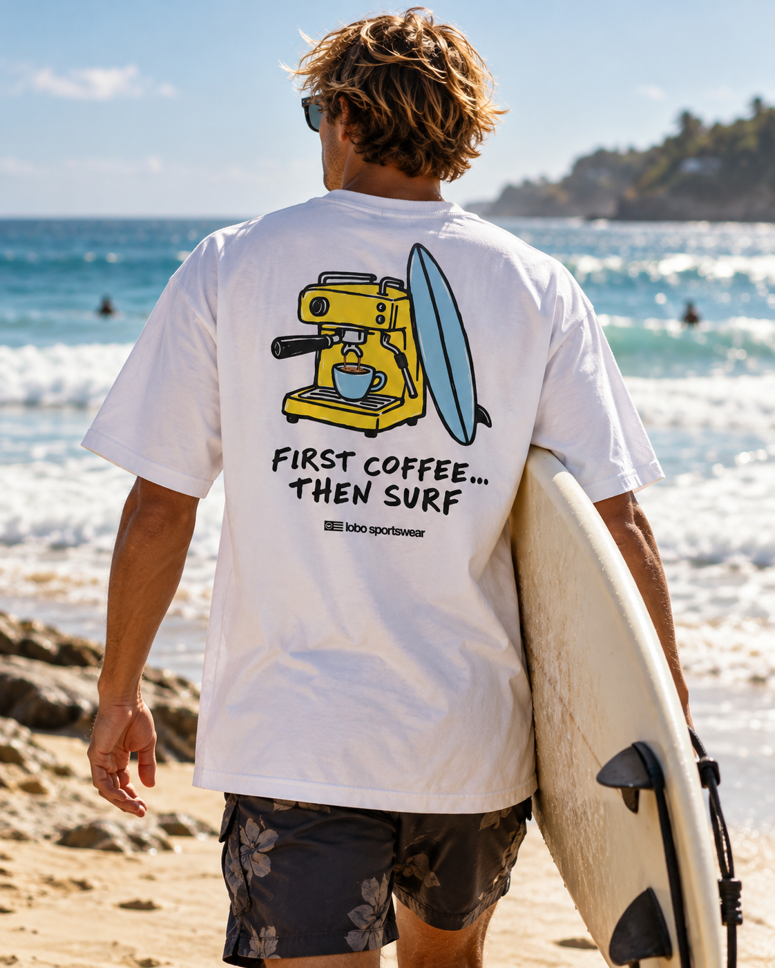 First Coffee Then Surf Oversized T-Shirt | White