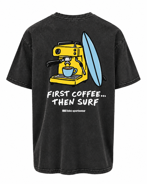 First Coffee Then Surf Oversized T-Shirt | Vintage Black
