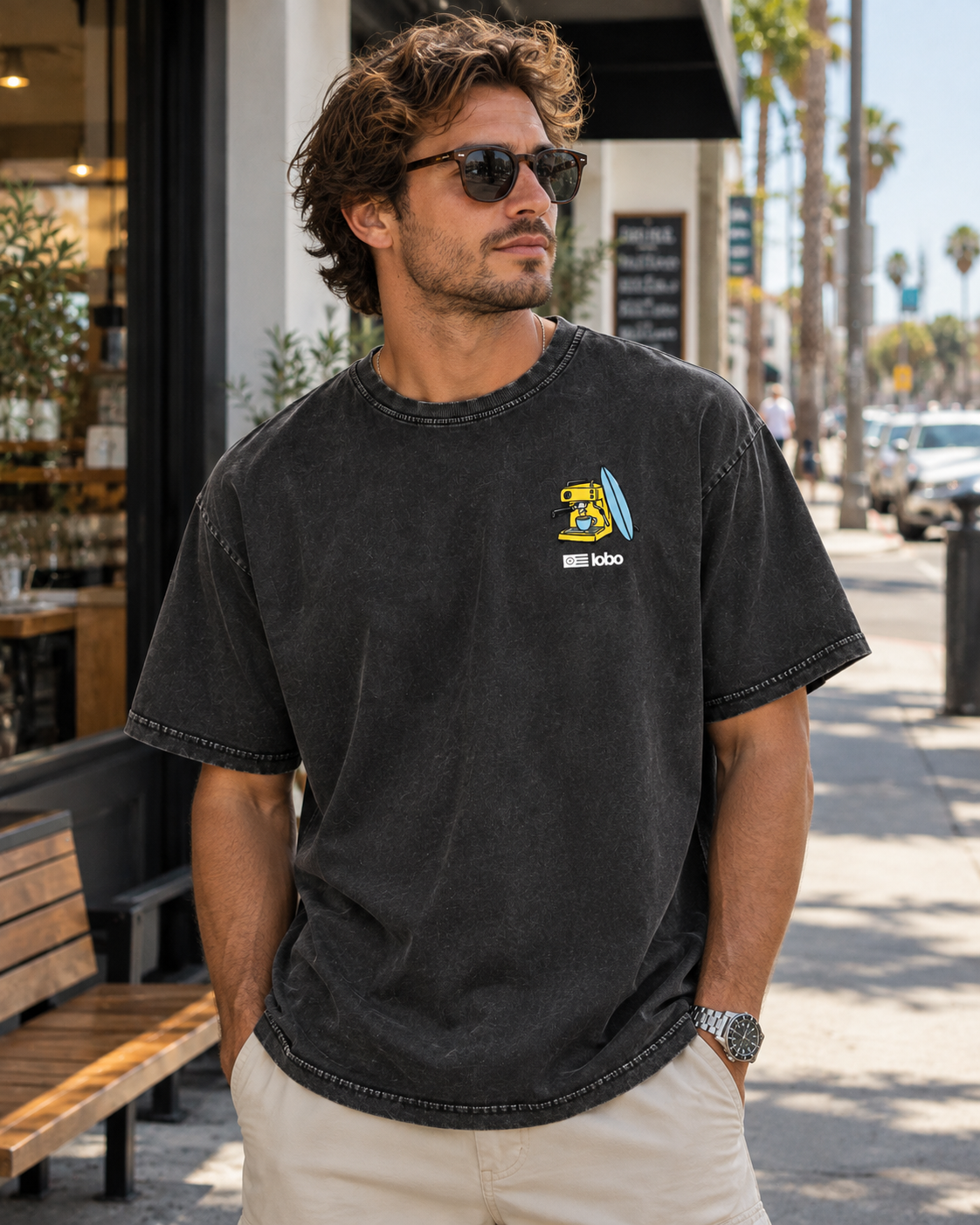 First Coffee Then Surf Oversized T-Shirt | Vintage Black